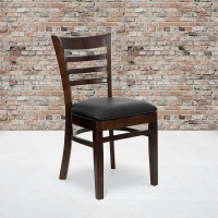 Flash Furniture Hercules Series Walnut Finished Ladder Back Wooden Restaurant Chair with Black Vinyl Seat XU-DGW0005LAD-WAL-BLKV-GG